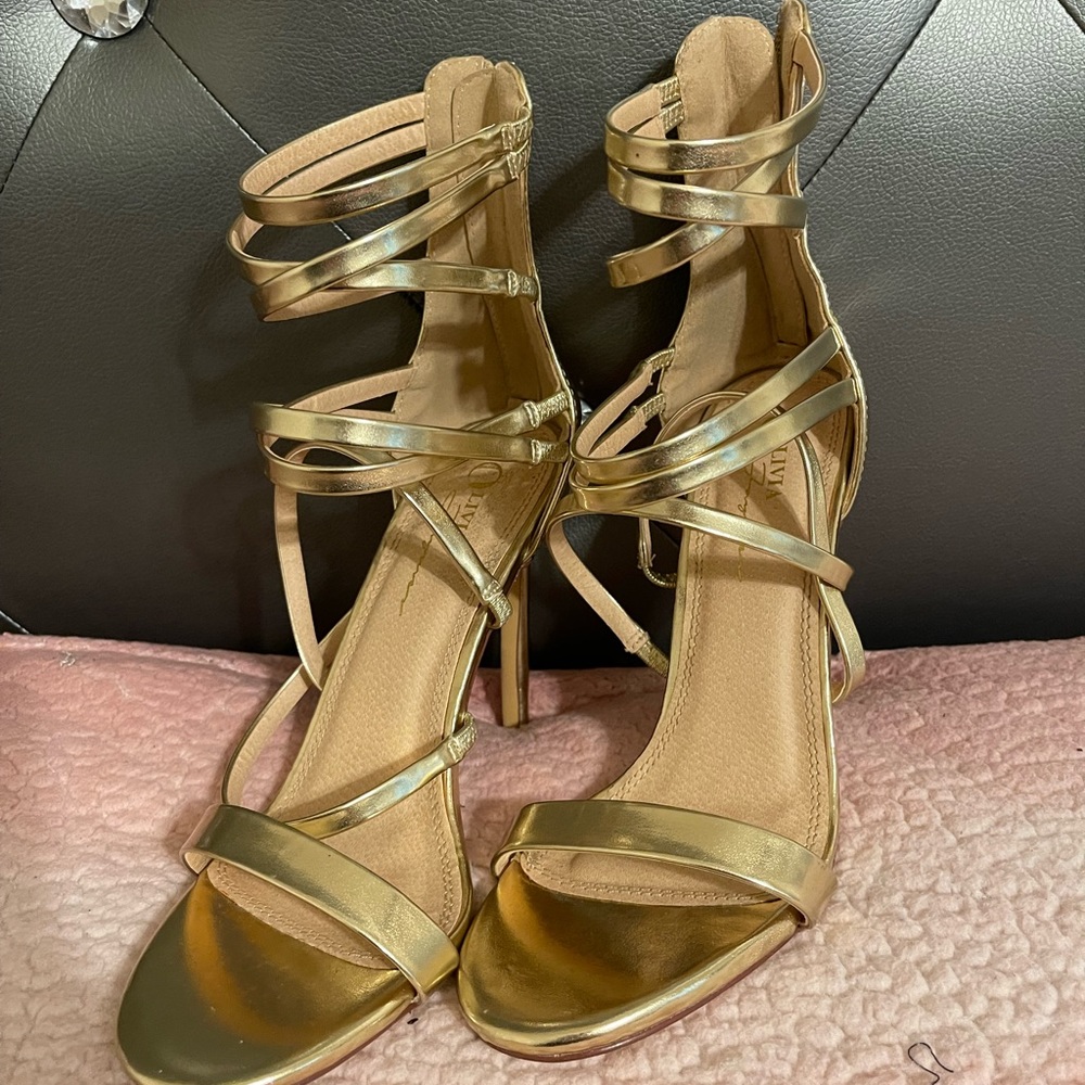 Gold strappy heels